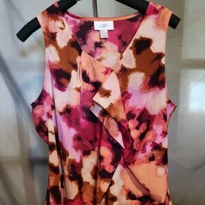 LOFT Pink and Red Asymmetrical Ruffled Sleeveless Blouse